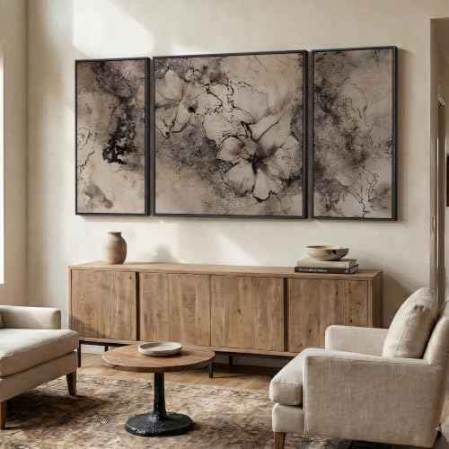 Extra Large 3 Piece Framed Vintage Floral Abstract Wall Art for Living Room (3 Count)