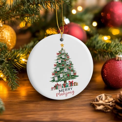 Red and Green Christmas Mahjong Tree Ceramic Ornament Gifts