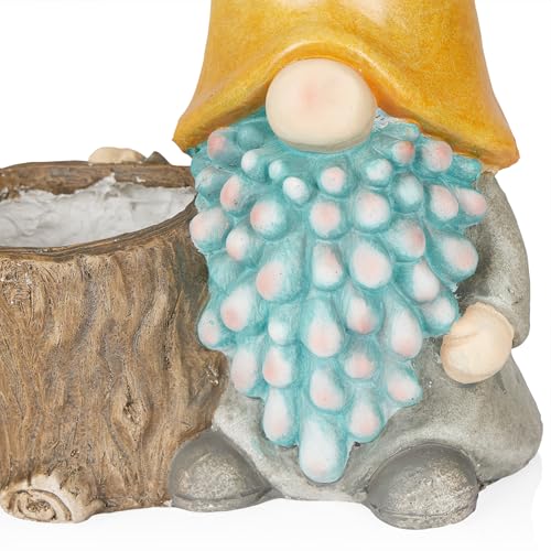 16" Tall Outdoor Yellow Hat Gnome Statue with Drainage Hole Planter
