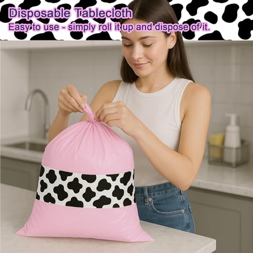3 Pack 108 x 54 Inch Cow Print Tablecloth Cow Plastic Table Cover Birthday Party Table Cloth Disposable Plastic Farm Animal Party Cover for Disco Cowgirl Decorations Supplies Pink (3 Count)