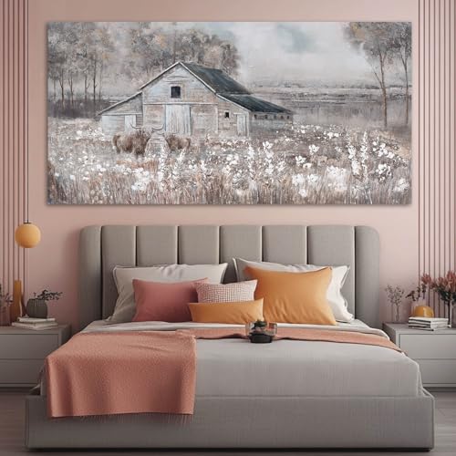 Cow Home Wall Decor Floral Canvas Print Room Decorations 29"x58" Large Pictures for Living Room Wall Art for Dining Room Area