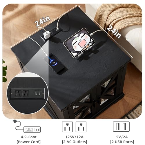 24'' End Table with Charger for Living Room