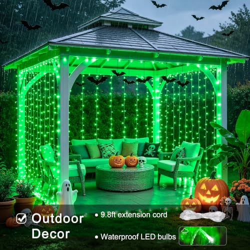 300 LED Green Curtain Lights for Halloween Decor (9.8 Foot)