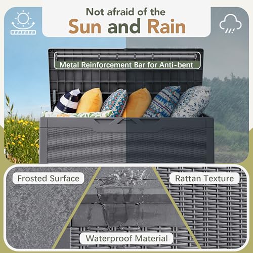 Deck Box 98 Gallon Waterproof Resin Storage Box with Cushion