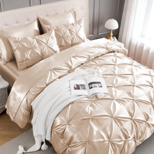 Satin Twin Comforter Set Beige