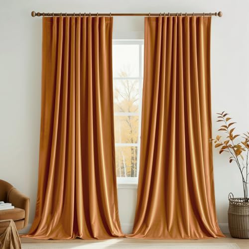 Gold Brown Velvet Pinch Pleat Blackout Curtains W52 X L84 Inches