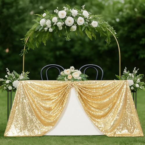 Sequin Tablecloth 90x132 Inch Light Gold for Wedding Party