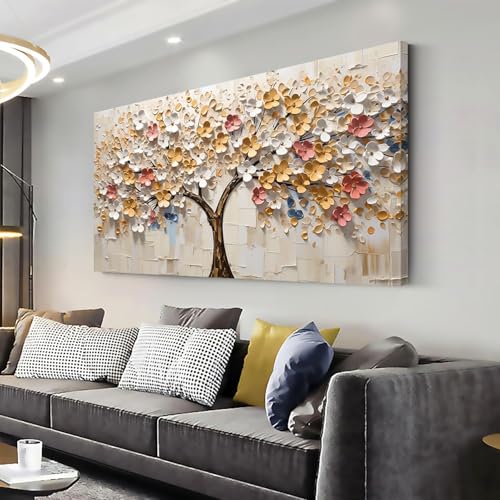 2D Flat White Spring Large Tree of Life Wall Art Office Decor Living Room Modern Painting Prints Pictures Abstract Floral Flower Nature Canvas Large Landscape Artwork