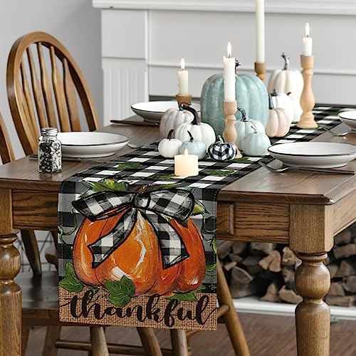 Pumpkin Thankful Fall Table Runner 13x120 Inch