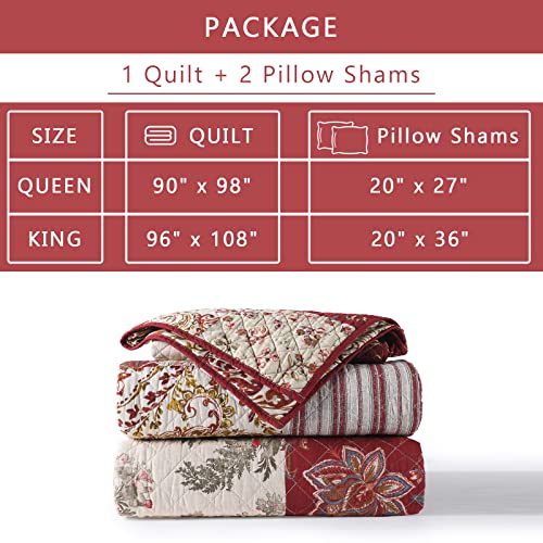 Quilt Set Queen Bedspread Country Farmhouse Cottage Vintage Ditsy Floral Paisley Style Reversible Lightweight Coverlet Set Real Patchwork Quilt for All Seasons