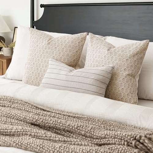 Decorative Floral Print Throw Pillow Covers 18×18 Ivory Beige (2 Count)