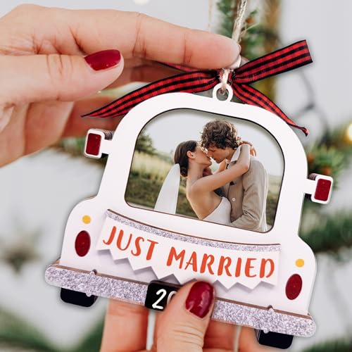 Just Married Photo Frame Ornament 2025