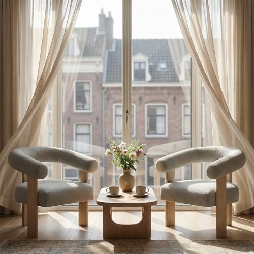 Barrel Accent Chairs Set of 2 with Armrests and Rubberwood Legs (2 Count)