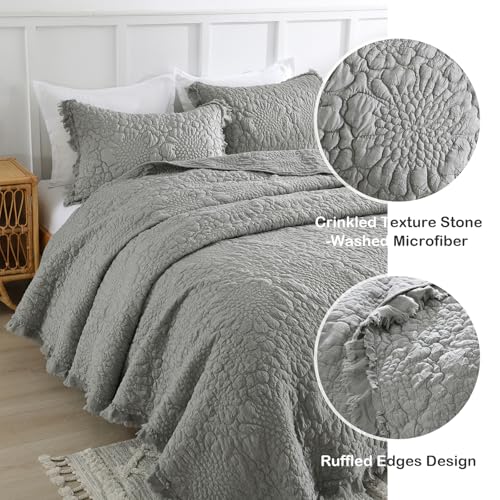 Dark Grey Ruffled Quilt Twin Size