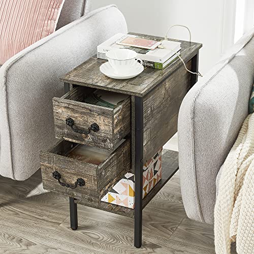 End Tables Narrow Nightstands with Charging Station & USB Ports &Drawers