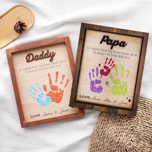 Best Dad Ever Hands Down Sign Handprint Frame with Paint DIY Gift for Father's Day Personalized Engraved Family Names Gifts From Daughter