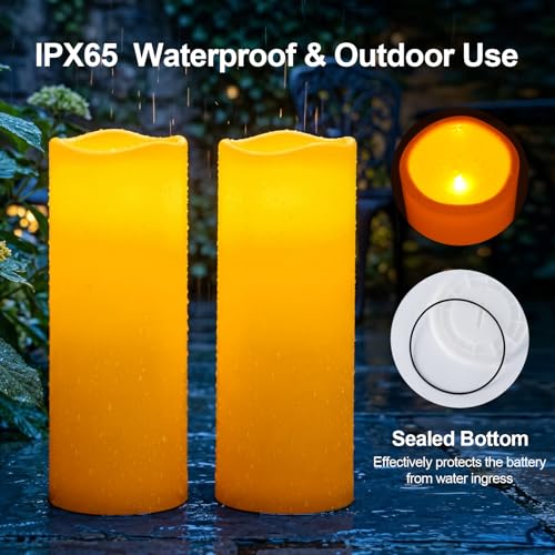 12"x5" Large Waterproof Outdoor Flameless Candles with Remote Timer (2 Count)