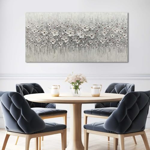 White Flowers Canvas Art Hanging Decor Botanical Wall Decoration for Living Room Bedroom Oil Painting Contemporary Artwork for office 24x48 Inch