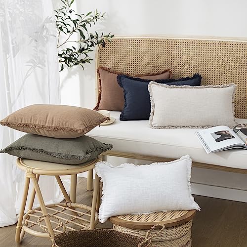 Decorative Linen Fringe Throw Pillow Covers 24×24 Inch (2 Count)