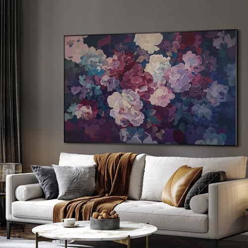 46"x72" Extra Large Framed Wall Art Bold Peony Bloom in Colorful Impressionist Style