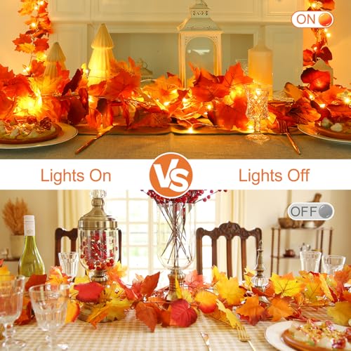 4 Pack Fall Garland with 6.5FT LED Lights (26 Foot)