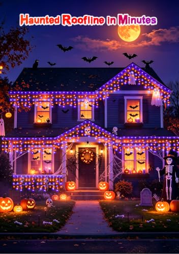 66FT 640LED Orange Purple Halloween Lights Outdoor 8 Modes Plug