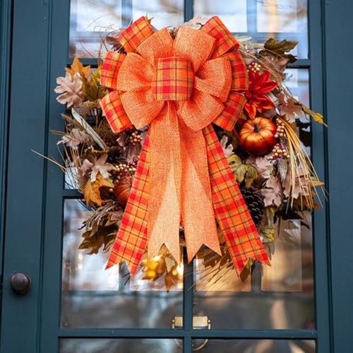 6 Pcs Large Thanksgiving Buffalo Plaid Wreath Bows