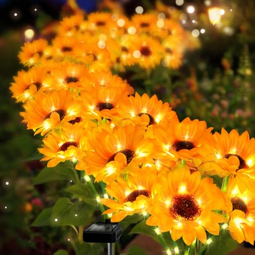 Solar Sunflower Lights 4 Pack with 24 Sunflower Solar Lights Outdoor Garden Decor Birthday Gift for Mom Women Grandma (4 Count)