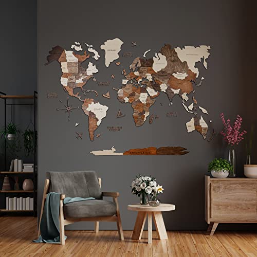 Handmade 3D Wood World Map Wall Art Large Wall Decor Track Your World Travels
