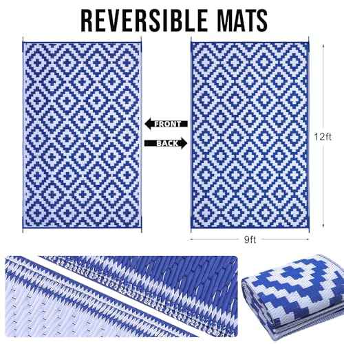 Outdoor Rug 9x12 ft Waterproof Reversible Mat