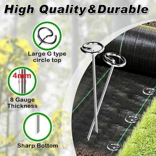 Heavy Duty Landscape Fabric Pins 8 Gauge 120 Pack with Pick Hook (120 Count)