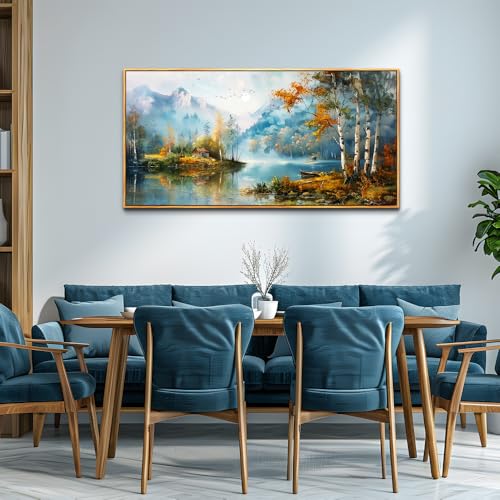 Wood Framed Canvas Wall Art For Living Room Wall Decor For Bedroom Office Wall Decoration Lake View Painting Tree Forest Pictures Artwork Room Aesthetic Home Decor Ready To Hang 20x40 In