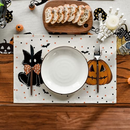 Beige Cat Ghost Halloween Placemats Set of 4 (4 Count)