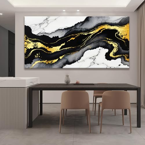 Large Abstract Black And Gold Wall Art Canvas Art Wall Decor 29 x 58 In