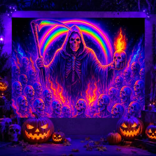 Blacklight Tapestry Grim Reaper UV Backdrop 78 x 59 Inch