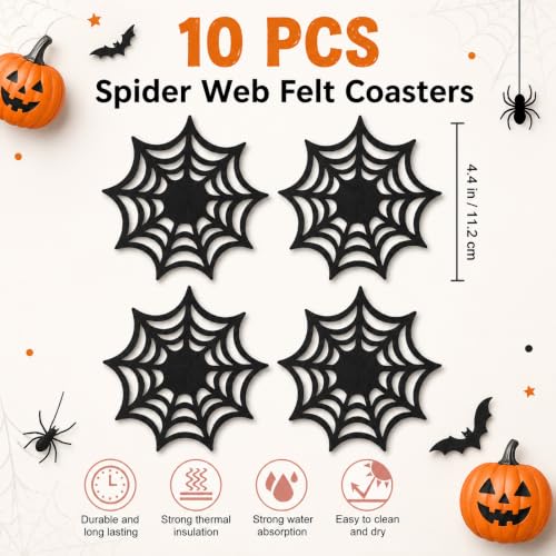 10pcs Halloween Spider Web Coasters Placemat Decorative Table Placemats Doilies Halloween Decorarion Supplies (10 Count)