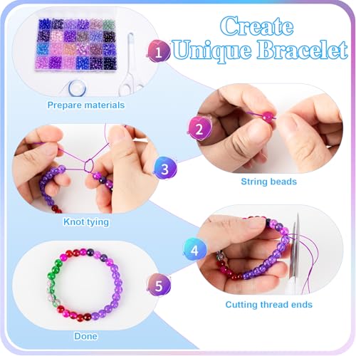 About 7200pcs 144 Colors 6mm Crackle Glass Beads Bracelet Making Kit (7200 Count)