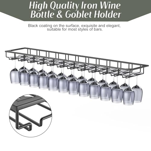 12 Row Wine Glass Rack Under Cabinet Large Capacity