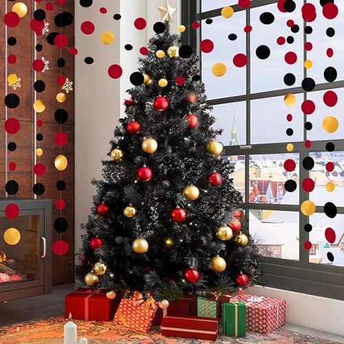 Gold Black Red Party Decorations Circle Dots Streamer Hanging Paper Polka Dots Garland for Graduation Birthday Wedding Anniversary Holiday Pirate Poker Casino Las Vegas Party Supplies