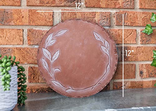 NAT & Jules Floral Laurel Wreath Leaves Pattern Dimensional Indoor Outdoor 12 inch Round Cast Resin Decorative Garden Stepping Stone