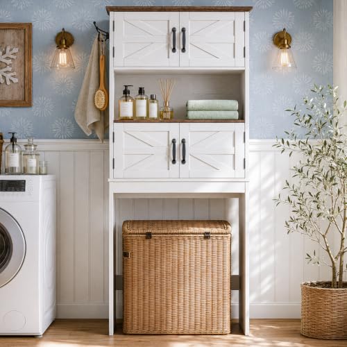 Over the Toilet Storage Cabinet with 4 Barn Doors