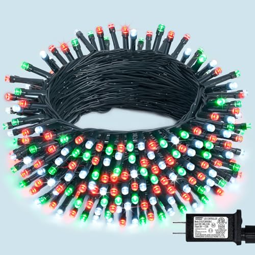 66ft 200 LED Red White and Green Christmas Lights Plug in (66 Foot)