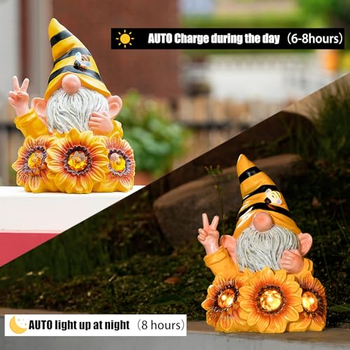Garden Funny Gnome Statue with Crystal Sunflower Lights