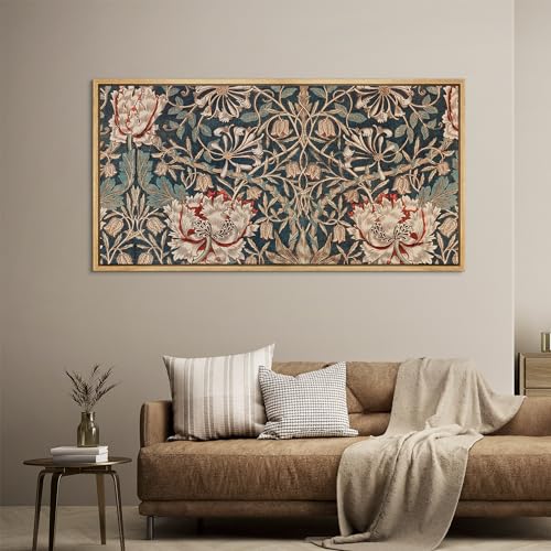 Extra Large Framed Canvas Print Wall Art Botanical Elegance Victorian Style Floral Antique Retro Fine Art Illustrations Decorative Colorful for Bedroom