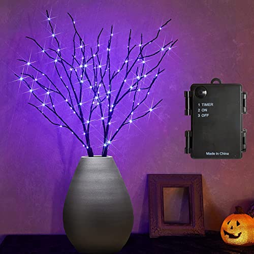 Halloween Lighted Branches with Timer 100 LED Purple Fairy Lights 32IN