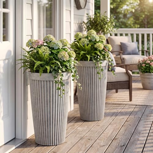 Autodaya 20" Resin Outdoor Tall Planters Set of 2 (2 Count)