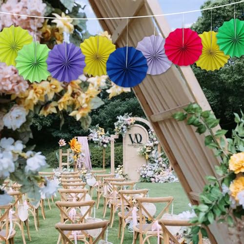 Green Graduation Party Decor 8in Hanging Paper Fan Set DIY 10Pcs