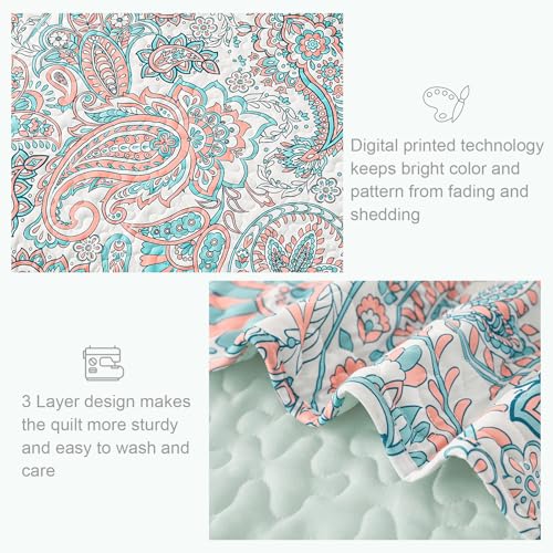 Reversible Boho Quilt King Size Aqua