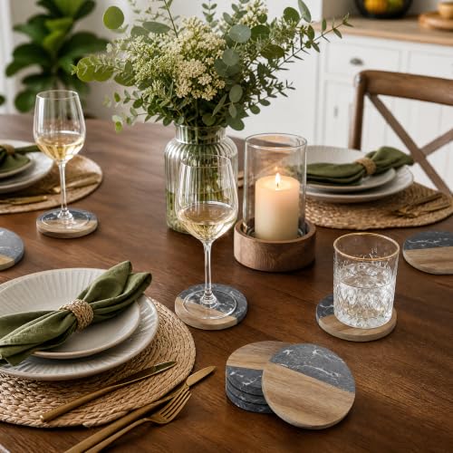 6 Pc Black Marble Wood Coasters (6 Count)