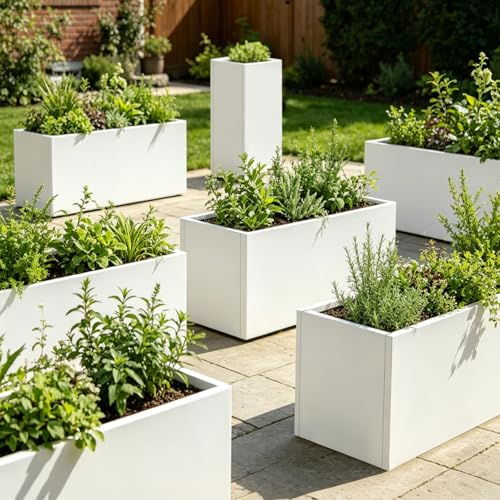 Metal Planter Box 36" L x 12" W x 16" H White Steel Outdoor Planter Box